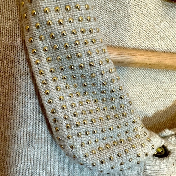 Merona Knit Tan Long Sleeve Peter Pan Gold Studded Embellished Collar Sweater XS - Picture 4 of 13